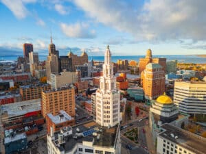 Buffalo, New York, USA downtown city skyline.